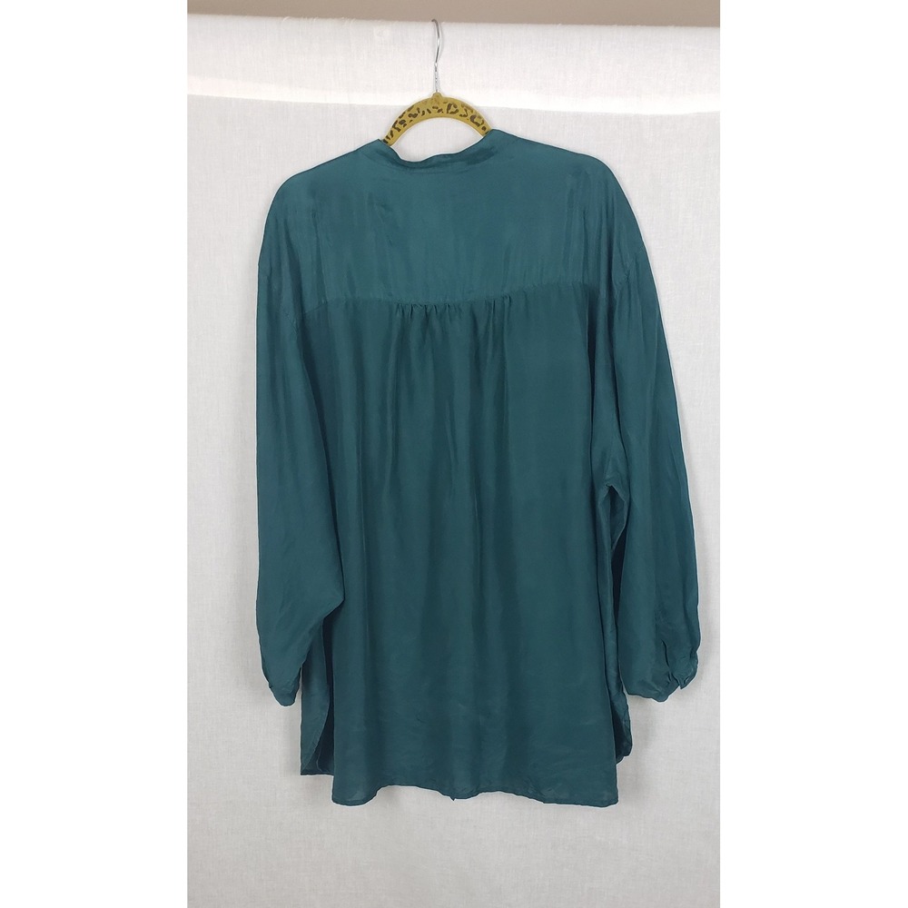 SOSTANZA Plus Size 24W Green 100%‎ Silk Button Front Tunic Blouse Fall Christmas - Picture 2 of 9